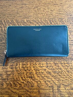 NWT RADLEY LONDON Black and Teal Zip Around Leather Wallet